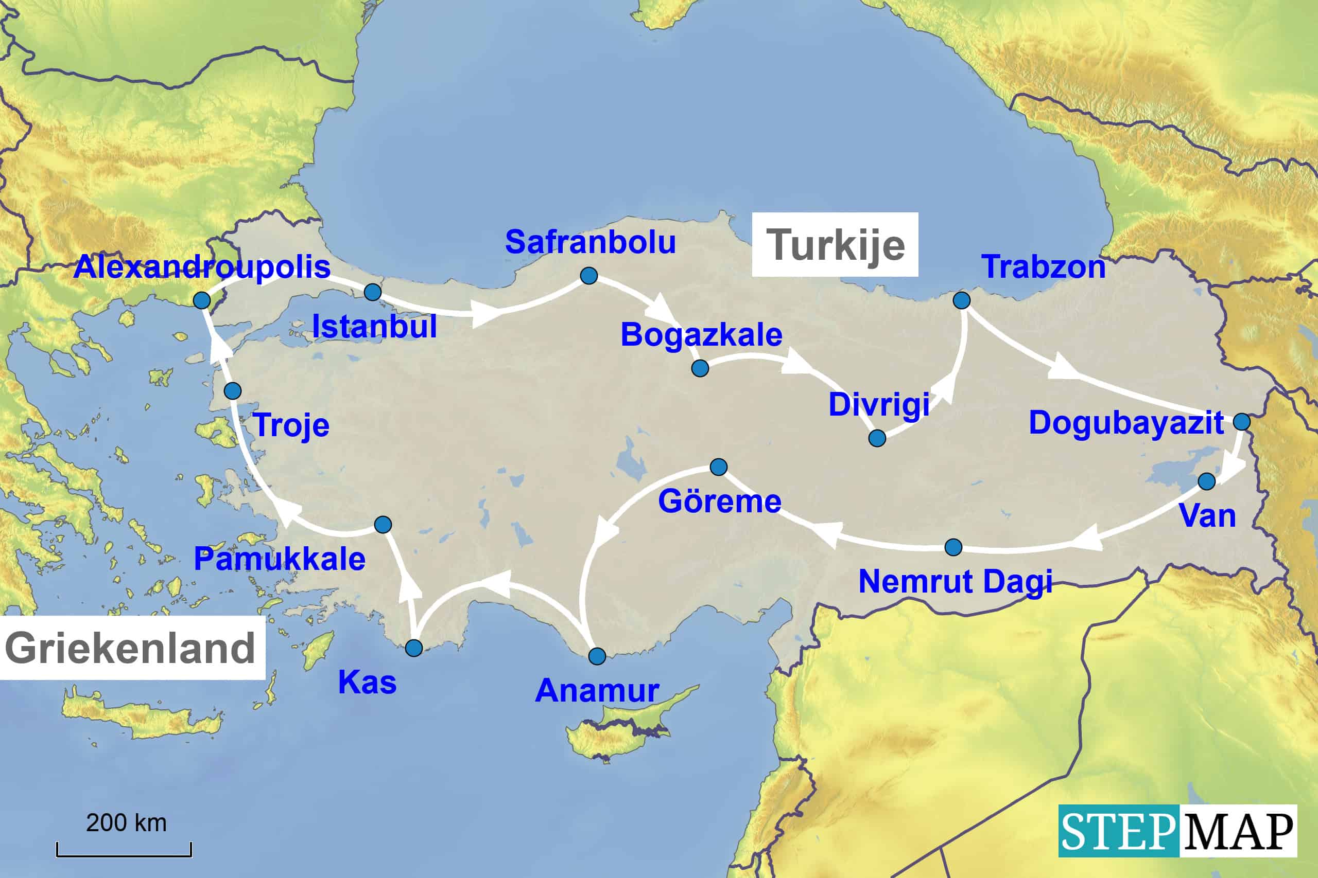 Route camperreis Turkije