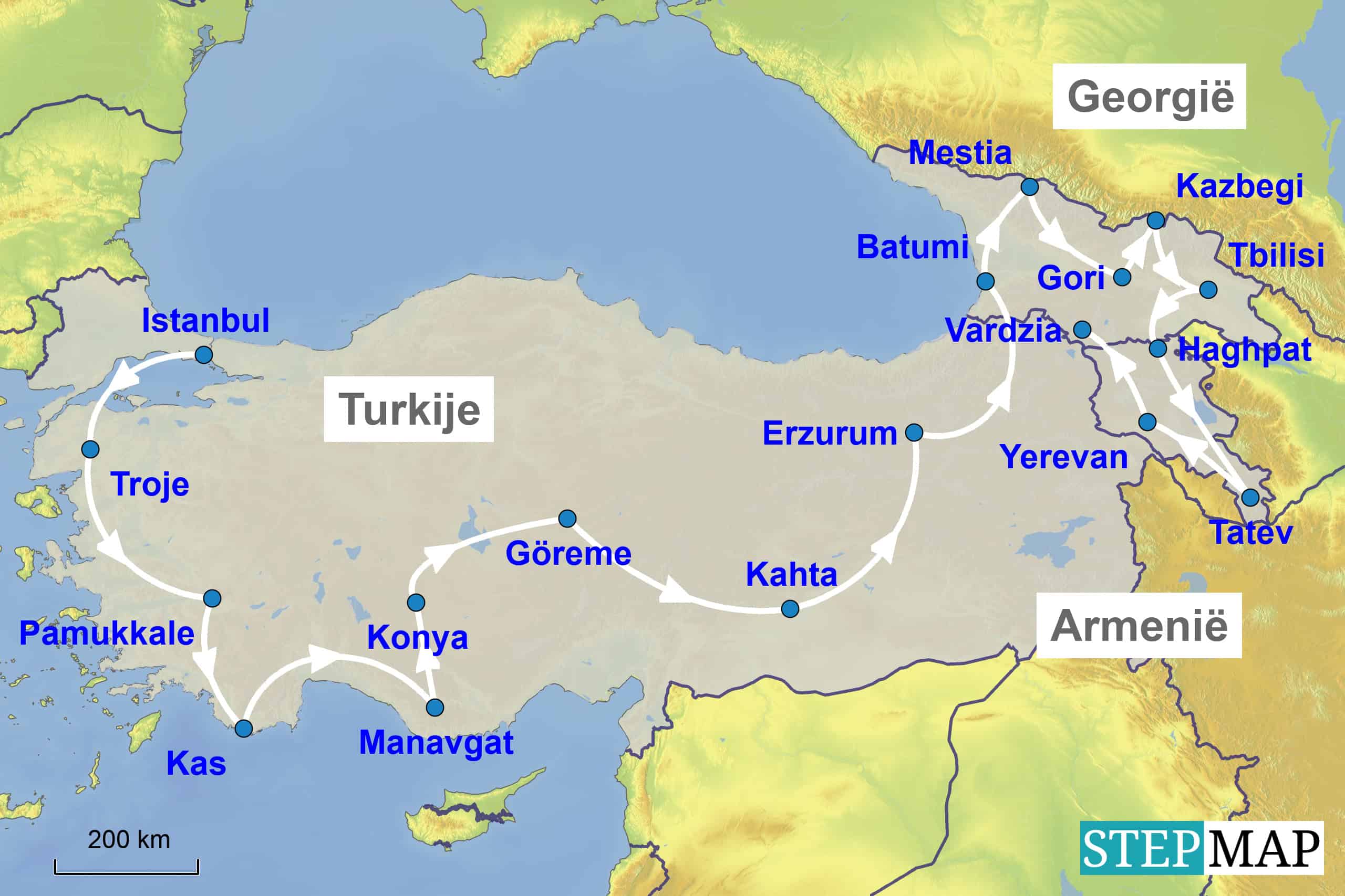 Route camperreis Turkije,Georgië en Armenië
